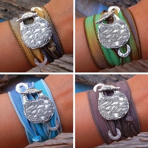 Real silk silver wrap bracelet by HappyGoLicky Jewelry