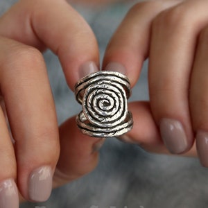 Boho Jewelry, Sterling Silver Boho Ring, Handmade Boho Rope Ring, Silver Spiral Hippie Ring, Silver Hippie Ring, Retro Bohemian Silver Ring image 2