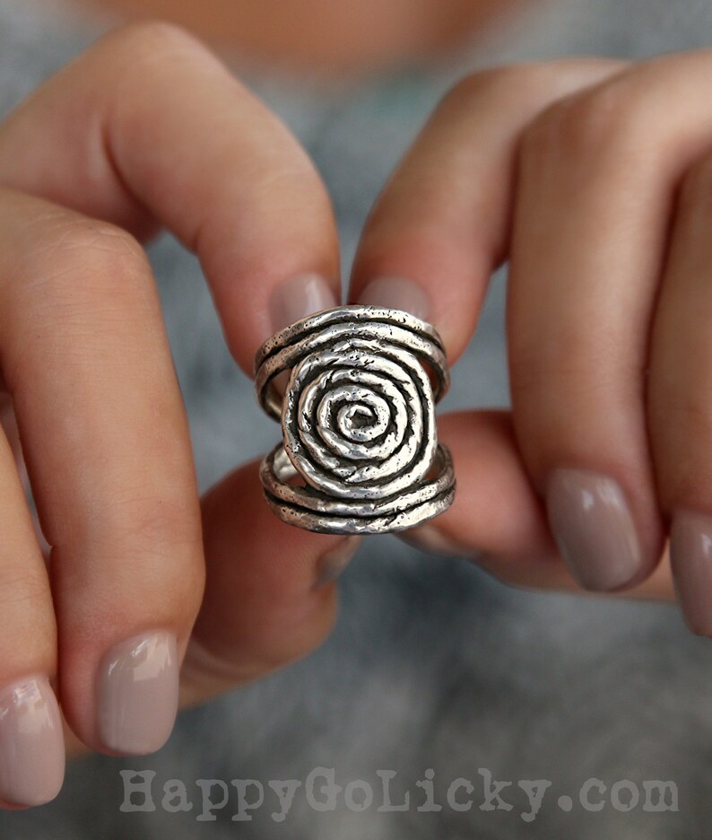 Boho Jewelry, Sterling Silver Boho Ring, Handmade Boho Rope Ring, Silver Spiral Hippie Ring, Silver Hippie Ring, Retro Bohemian Silver Ring image 2