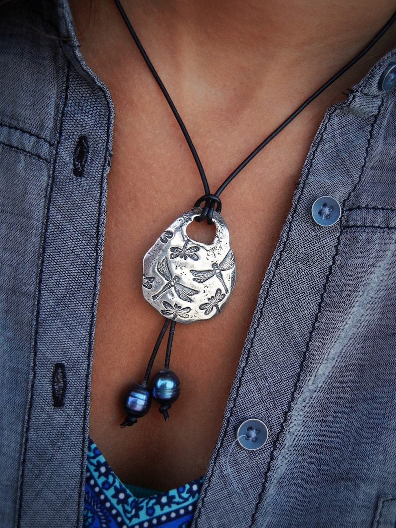 Best sterling silver leather & pearl necklace collection by HappyGoLicky Jewelry