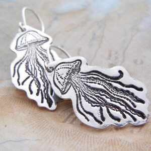 Nautical Jellyfish Jewelry, Dangle Earrings, Quirky Jellyfish Twins, in Sterling Silver image 2
