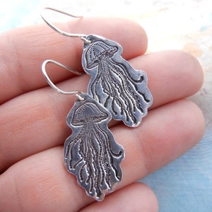 Nautical Jellyfish Jewelry, Dangle Earrings, Quirky Jellyfish Twins, in Sterling Silver image 5