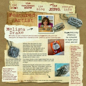May include: A close-up of a silver charm bracelet with a variety of charms, including a square charm with a letter K, a charm with a bird, and a charm with a seashell. The bracelet is made by HappyGoLicky, a jewelry designer who creates custom silver jewelry gifts and monograms.