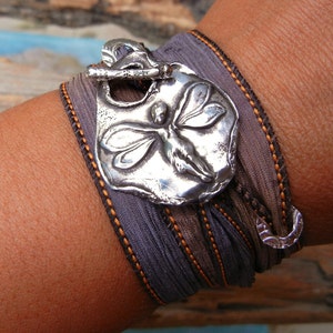 Fairy Nymph Bracelet, WOODLANDS Jewelry, Yoga Silk Wrap Bracelet, Meditation Wrap, Silver, Blue, Green, Pink, Purple, Best Seller, Silk