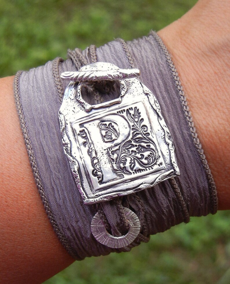 Personalized custom wrap bracelet in sterling silver by HappyGoLicky Jewelry