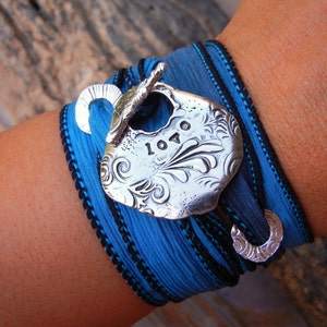 100% real silk wrap bracelet, sterling silver jewelry by HappyGoLicky