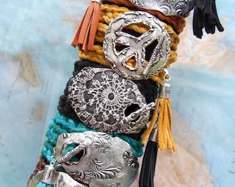 Leather Wrap Bracelets, Artisan Leather Wrap Bracelet, Unique Leather Jewelry, Hippie Boho Leather Wrap Bracelet, SilverJewelry