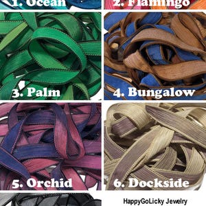 Hand Dyed Silk Ribbons, Extra Yoga Wrap Bracelet Replacement Fairy Crinkle Ribbons, Emerald Green, Hot Pink, Orange, Sky Blue, Sage, Gray