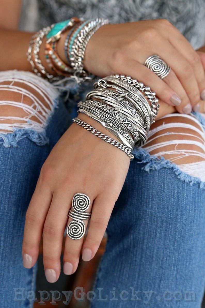 Bestselling sterling silver stacking bracelets by HappyGoLicky jewelry