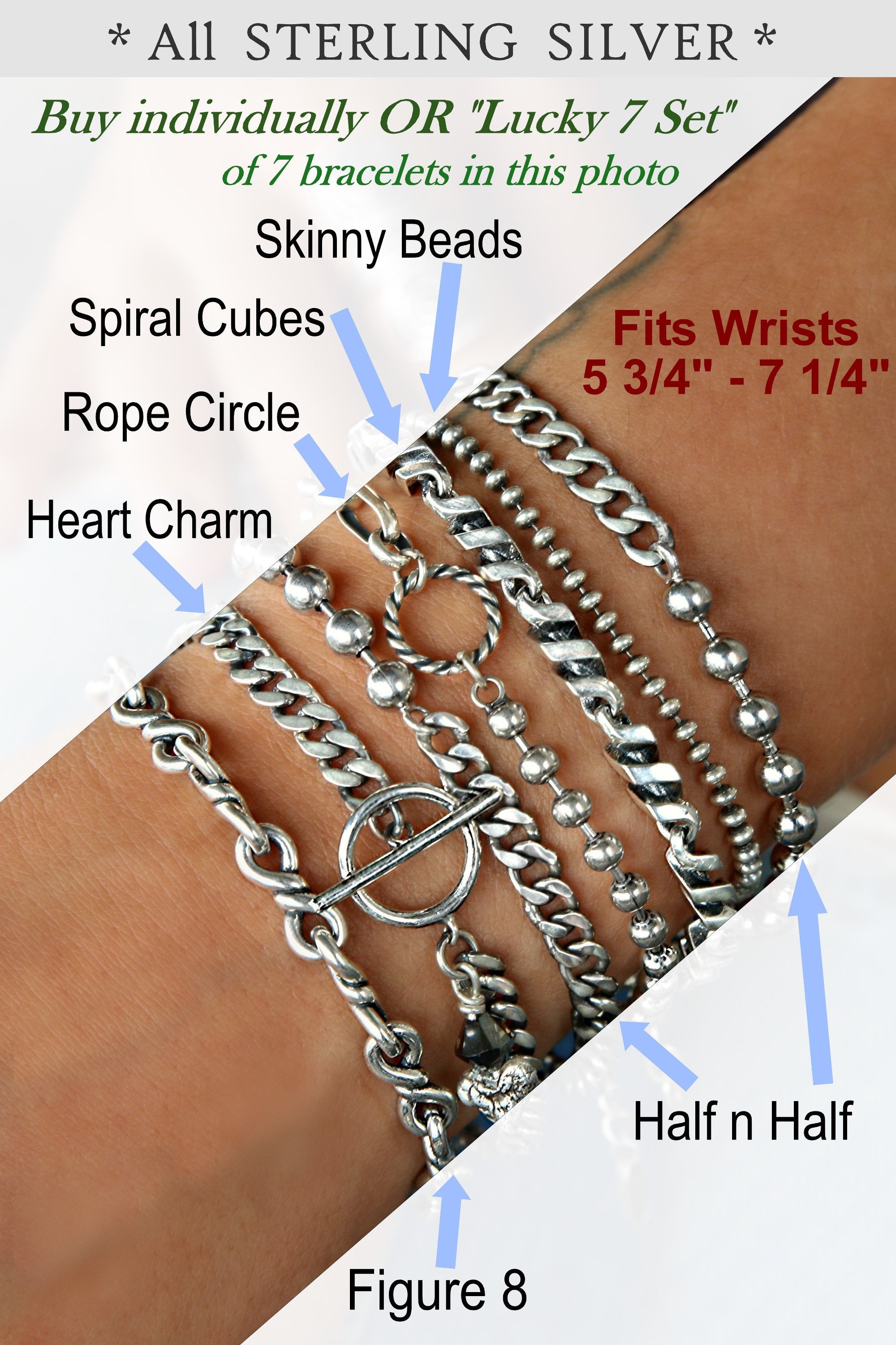 String Bracelet Stack Boho Bracelet Stack, Instant Collection, Sterling Silver Stacking ...