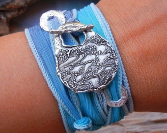 Seide Wickelarmband, Wickelarmband, Silber Wickelarmband, Silber Seide Wickelarmband, Sterling Silber SEIDE WICKELARMBAND, Seidenband Armband