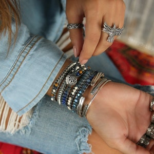 Boho Jewelry, Boho Wrap Bracelet, 5X Leather Wrap Bracelet, 5X Wrap Boho Bracelet, Blue Leather Wrap Bracelet, Kyanite Bracelet Boho Jewelry image 6