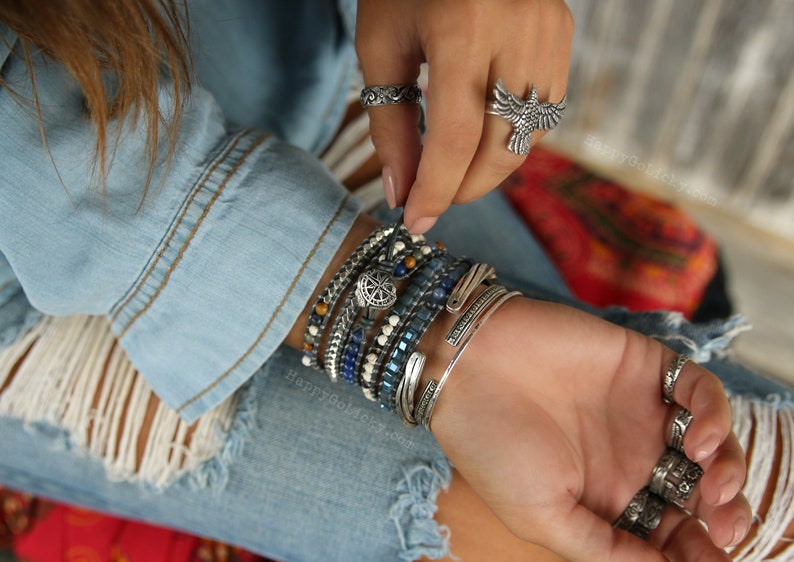 Boho Jewelry, Boho Wrap Bracelet, 5X Leather Wrap Bracelet, 5X Wrap Boho Bracelet, Blue Leather Wrap Bracelet, Kyanite Bracelet Boho Jewelry image 6