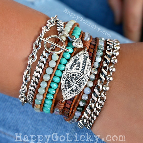 Boho Jewelry, Boho Wrap Bracelet, 5X Leather Wrap Bracelet, 5X Wrap Boho Bracelet Bohemian Leather Wrap Bracelet, Wrap Bracelet Boho Jewelry