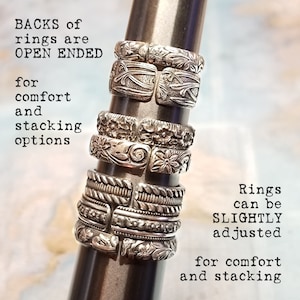 Boho Jewelry Sterling Silver Stacking Rings, Sterling Silver Boho Rings, Silver Boho Stacking Rings, Adjustable Silver Stacking Boho Rings image 6