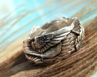 Bird Wings Silver Ring, Survivor Jewelry, Silver Memorial Ring, Sterling Silver Jewelry, In Memoriam Jewelry, Personalized Sympathy Gift