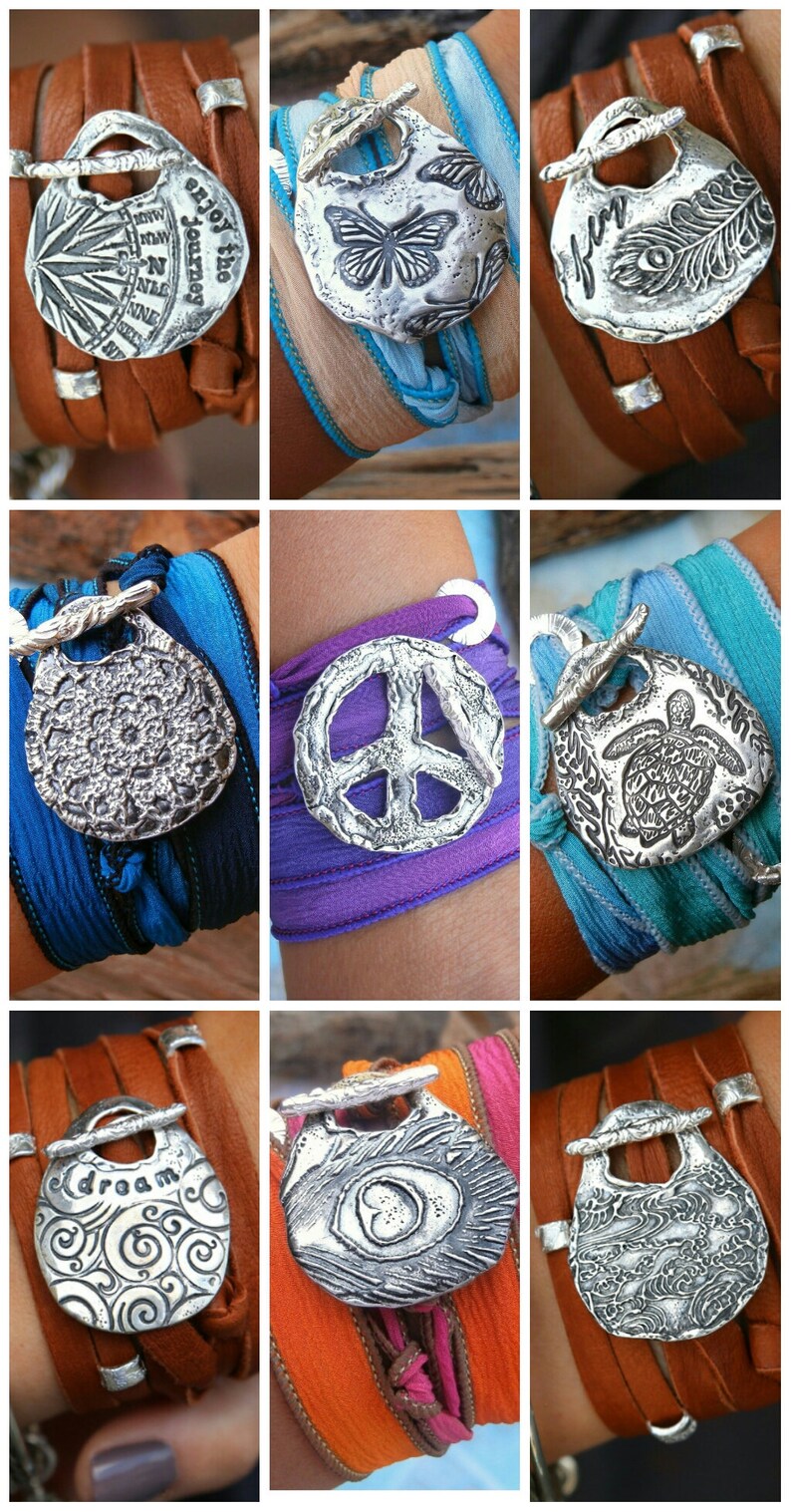 Solid sterling silver wrap bracelet with leather by HappyGoLicky Jewelry