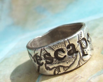 Inspirational Jewelry, Inspirational Silver Ring, Inspirational Ring, ESCAPE or EXPLORE, Silver Ring Size 4 5 6 7 8 9 10 11 12 13 14 15