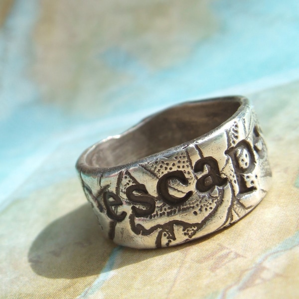 Inspirational Jewelry, Inspirational Silver Ring, Inspirational Ring, ESCAPE or EXPLORE, Silver Ring Size 4 5 6 7 8 9 10 11 12 13 14 15