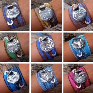 Sterling silver artisan silk wrap bracelet by HappyGoLicky Jewelry