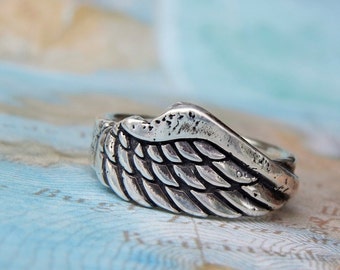 Änglavingesmycken, Änglavingering, Silveränglavingering, Unik silverring, Rustika hantverkssmycken, Storlek 4 5 6 7 8 9 10 11 12 13 14 15