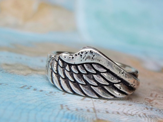 Angel Wings Ring Silver Statement Ring Boho Jewelry Angel Wing Jewelry  Stackable Retro Ring Adjutable 