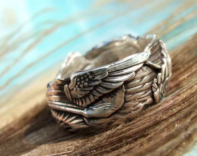 Angel Wings Ring, Angel Wing Silver Ring, Angel Wing Jewelry, Sterling ...