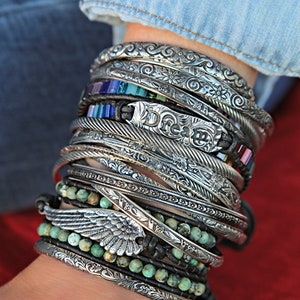 Stacking Bracelets, Silver CUFF Bracelets, Stacking Cuff Bangle Bracelet, 1-8 Silver Stacker Bracelets, Bangle Cuff Bracelets Boho Jewelry image 5