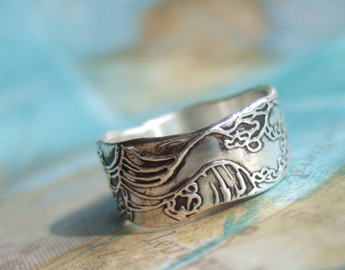 Vintage Japanese Silver Ring, Ocean Jewelry, Sterling Silver Vintage Japanese Silver Ring, Ocean Jewelry, Sterling Silver