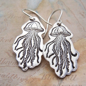 Nautical Jellyfish Jewelry, Dangle Earrings, Quirky Jellyfish Twins, in Sterling Silver image 4