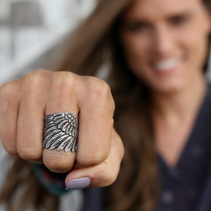 Sterling Silver Wing Ring, Silver Angel Wing Ring, Silver Feather Ring, Boho Angel Wing Jewelry, Boho Silver Angel Wing Ring Bohemian Hippie image 7