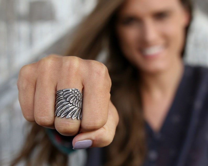 Sterling Silver Wing Ring, Silver Angel Wing Ring, Silver Feather Ring, Boho Angel Wing Jewelry, Boho Silver Angel Wing Ring Bohemian Hippie image 7