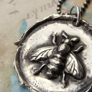 Honey Bee Jewelry, Honey Bee Wax Seal Necklace, Silver Honey Bee Wax Seal Pendant, Honey Bee Necklace, Bee Jewelry, Bee Necklace, Silver Bee image 1