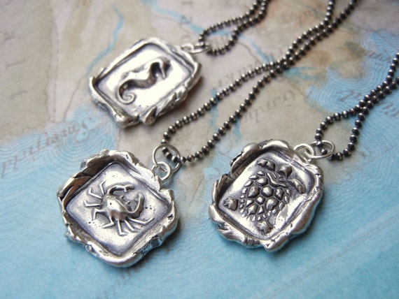 Beach Jewelry, Ocean Lover Necklaces, Ocean Wax Seal Collection, Ocean Sealife Nautical Jewelry, Nautical Necklaces, Nautical Jewelry Gifts