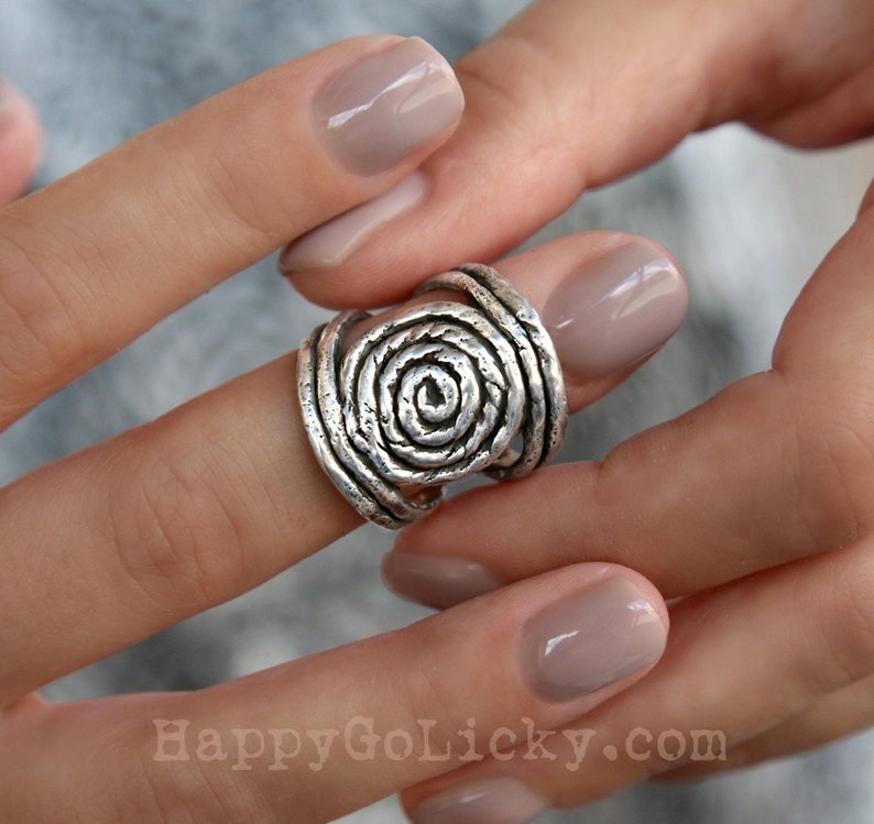 Boho Jewelry, Sterling Silver Boho Ring, Handmade Boho Rope Ring, Silver Spiral Hippie Ring, Silver Hippie Ring, Retro Bohemian Silver Ring image 6