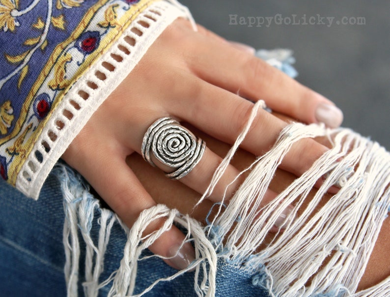 Boho Jewelry, Sterling Silver Boho Ring, Handmade Boho Rope Ring, Silver Spiral Hippie Ring, Silver Hippie Ring, Retro Bohemian Silver Ring image 3