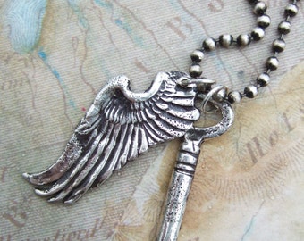 Guardian Angel Jewelry, Vintage Skeleton Key Necklace, Best Friend Jewelry, Friendship Jewelry, Friendship Necklace, Guardian Angel Necklace