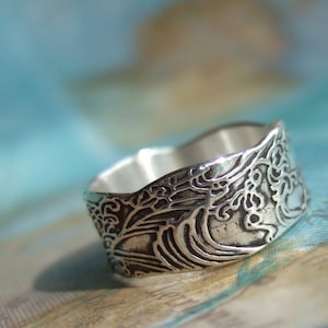 Beach Jewelry, Beach Ring, Ocean Jewelry, Ocean Ring, Waves Jewelry, Waves Ring, Nautical Beach Ocean Waves Ring, Sterling Silver Beach Ring
