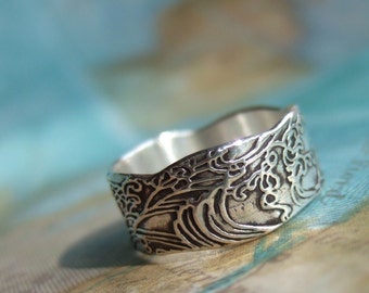 Beach Jewelry, Beach Ring, Ocean Jewelry, Ocean Ring, Waves Jewelry, Waves Ring, Nautical Beach Ocean Waves Ring, Sterling Silver Beach Ring