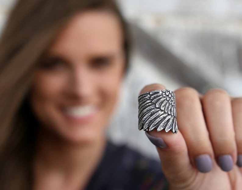 Sterling Silver Wing Ring, Silver Angel Wing Ring, Silver Feather Ring, Boho Angel Wing Jewelry, Boho Silver Angel Wing Ring Bohemian Hippie image 3