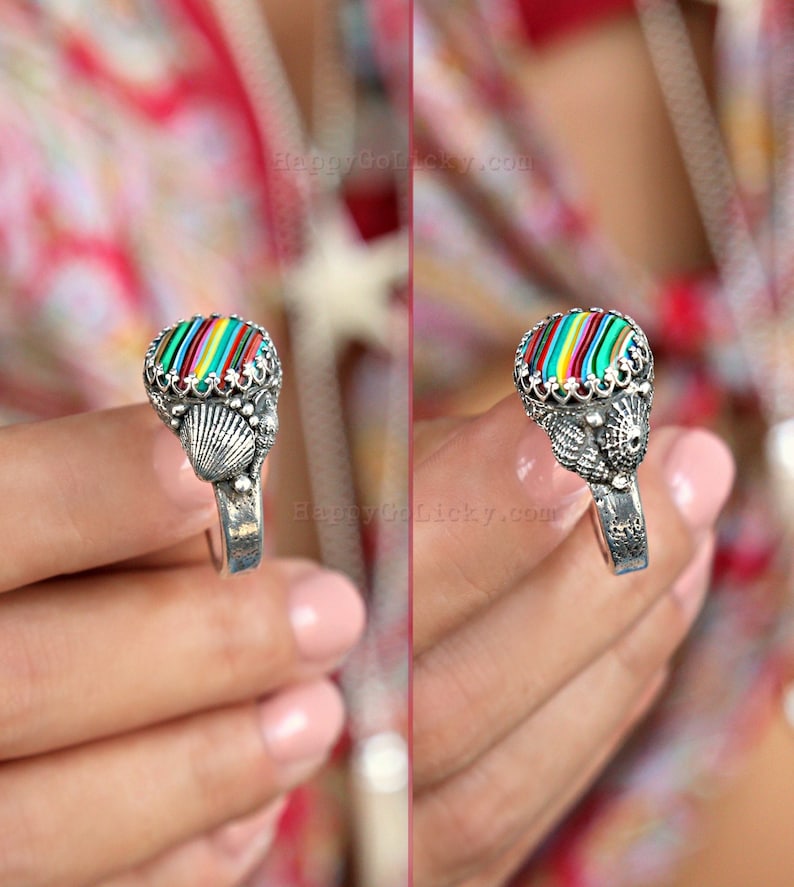 Nautical Jewelry Surfboard Resin Ring Nautical Ring Rings with Shells Beach Shell Silver Ring Ocean Jewelry Sterling Silver Shell Ring