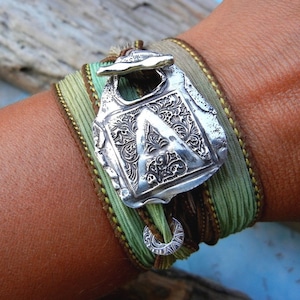 Personalized custom wrap bracelet in sterling silver by HappyGoLicky Jewelry