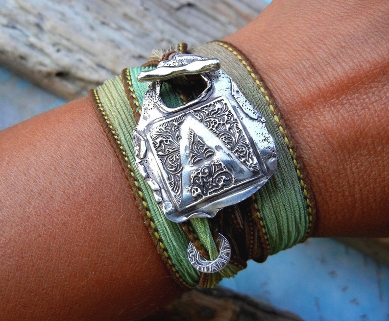 Personalized custom wrap bracelet in sterling silver by HappyGoLicky Jewelry