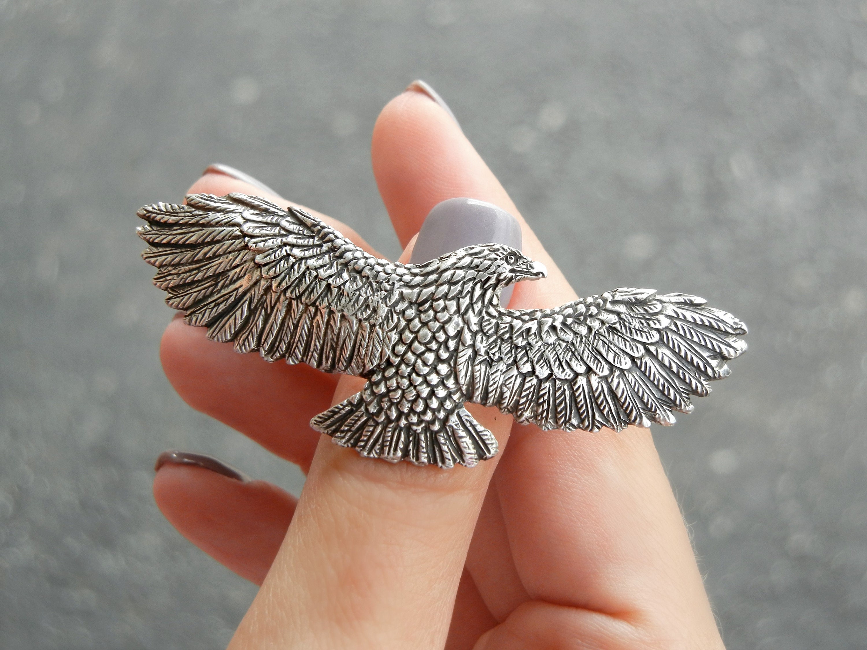 Vintage Hawk Eagle Ring for Men, USA Flying American Bald