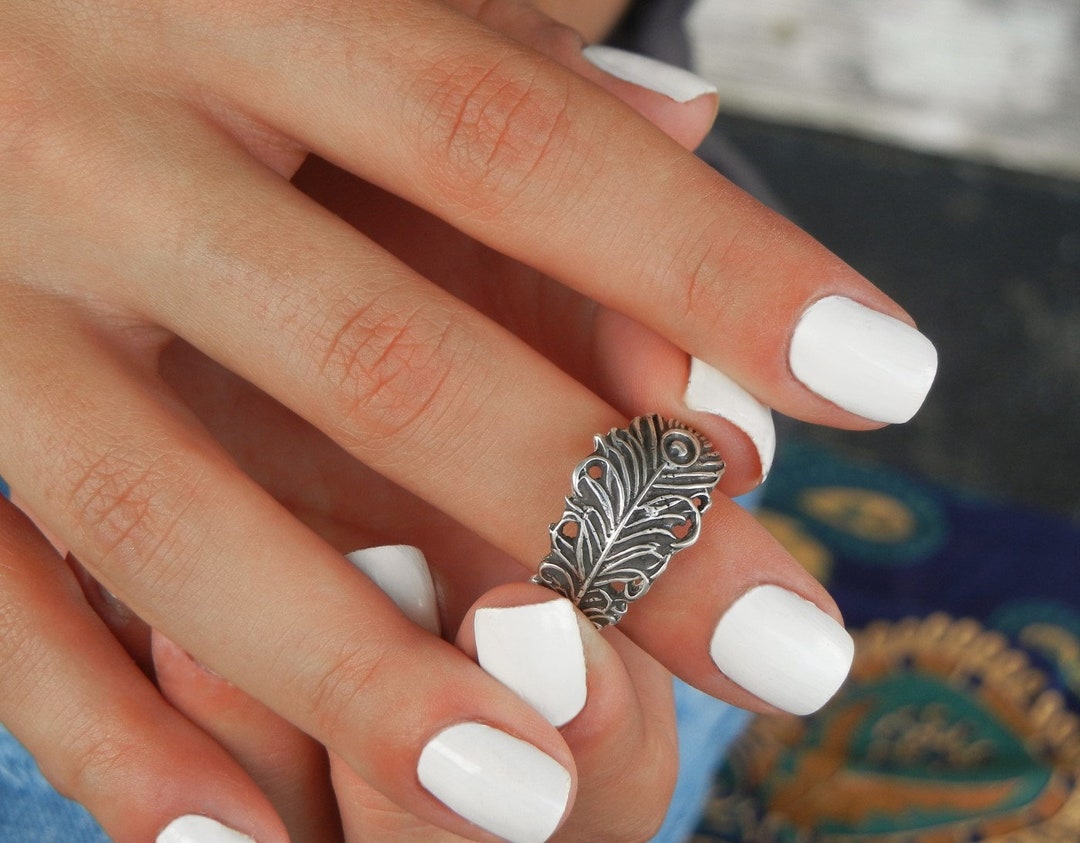 MANON JEWELRY feather pinky ring 3.5号 30 Sterling Feather Ring, Adjustable Feather Ring, Bird Feather