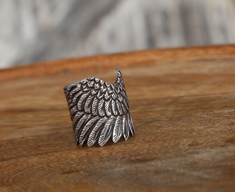 Sterling Silver Wing Ring, Silver Angel Wing Ring, Silver Feather Ring, Boho Angel Wing Jewelry, Boho Silver Angel Wing Ring Bohemian Hippie image 5
