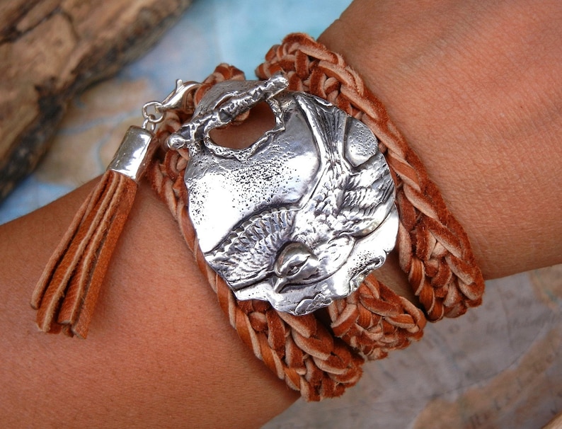 Bird Jewelry, Bird Leather Wrap Bracelet, Bird Silver Leather Wrap Bracelet, Bird Bracelet, Bird Silver Wrap Bracelet, Swallow Bird Jewelry image 1