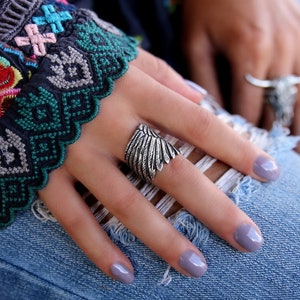 Sterling Silver Wing Ring, Silver Angel Wing Ring, Silver Feather Ring, Boho Angel Wing Jewelry, Boho Silver Angel Wing Ring Bohemian Hippie image 4