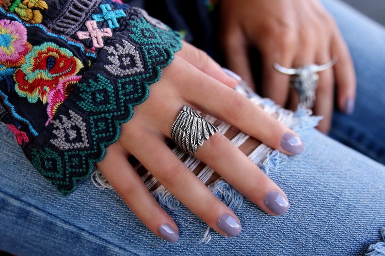 Sterling Silver Wing Ring, Silver Angel Wing Ring, Silver Feather Ring, Boho Angel Wing Jewelry, Boho Silver Angel Wing Ring Bohemian Hippie image 4