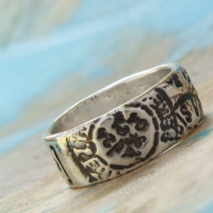 Sterling Silver Ring, Silver Jewelry, Postmark Stamped Jewelry, World Map Traveler Ring, Sterling Silver, 4 5 6 7 8 9 10 11 12 13 14 image 4